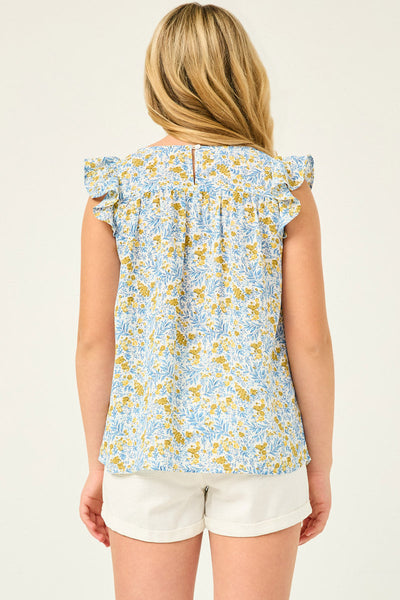 Girls Floral Flutter Sleeve Smocked Top