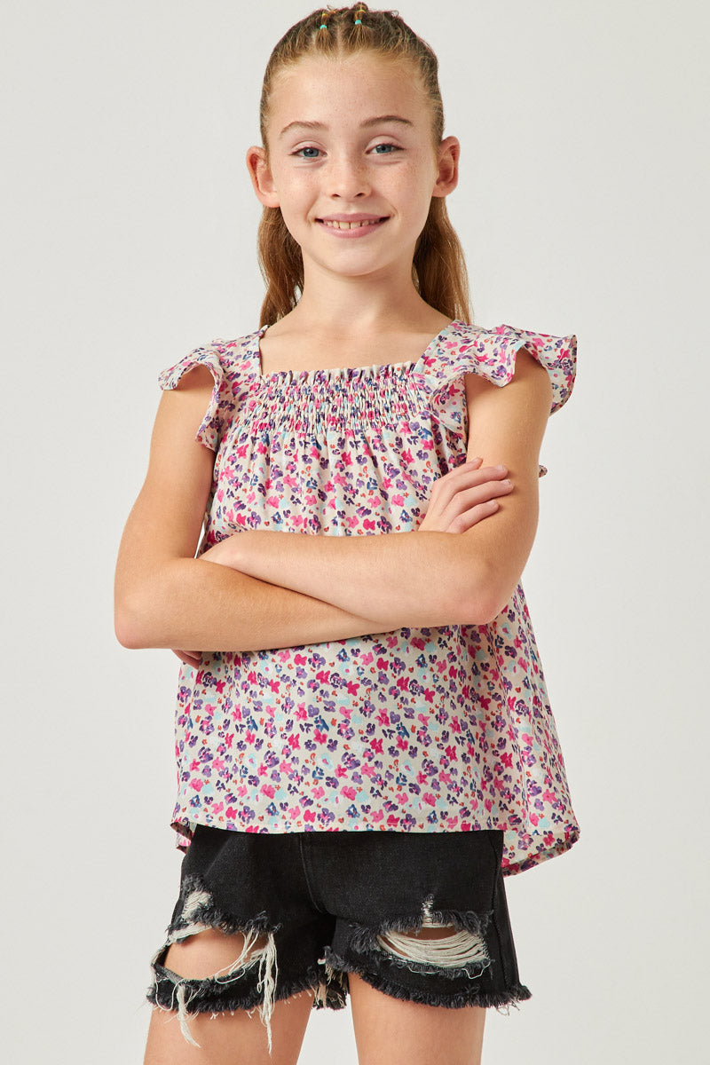 Ditsy Floral Smocked Detail Sleeveless Top