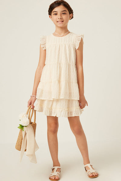 Textured Stripe Swiss Dot Ruffled Tiered Top