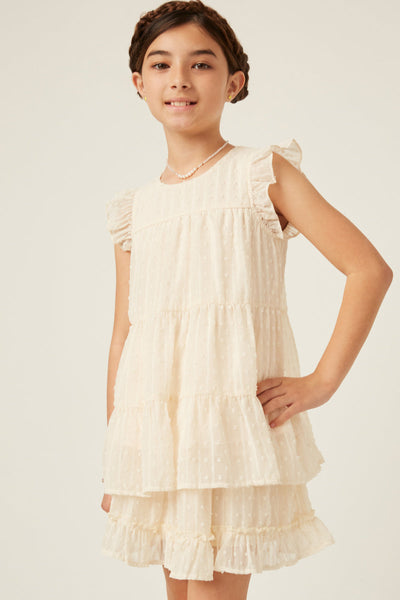 Textured Stripe Swiss Dot Ruffled Tiered Top