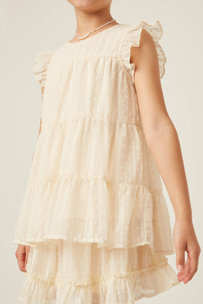 Textured Stripe Swiss Dot Ruffled Tiered Top