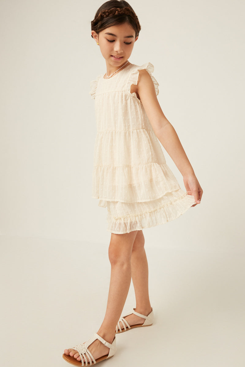 Textured Stripe Swiss Dot Ruffled Tiered Top