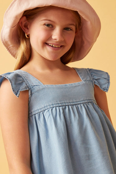 Tencel Square Neck Ruffle Light Denim Top