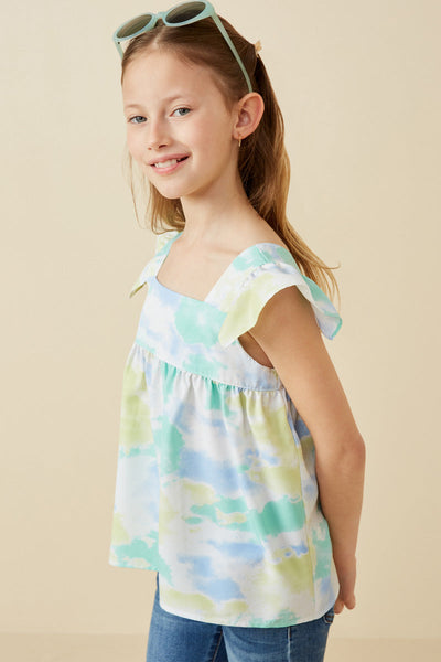 Cloudy Tie Dye Print Flutter Top