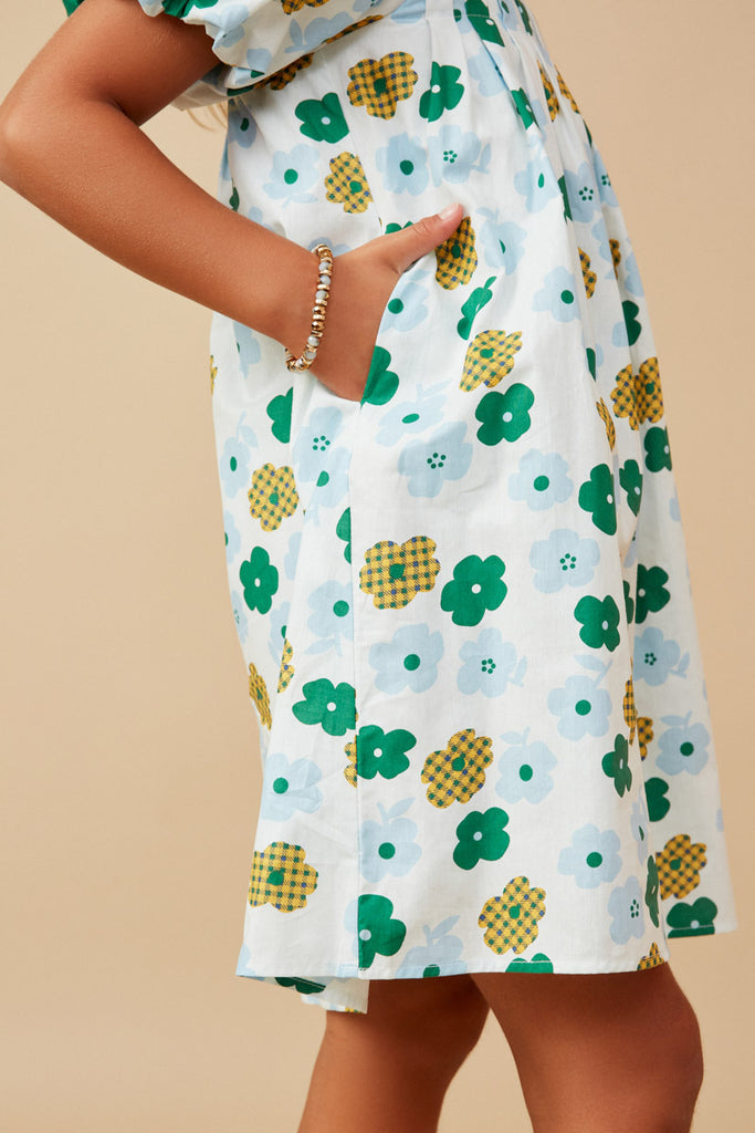 Abstract Floral Puff Sleeve Dress