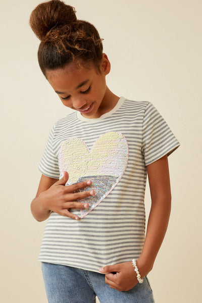 Sequin Heart Patch Striped Tee