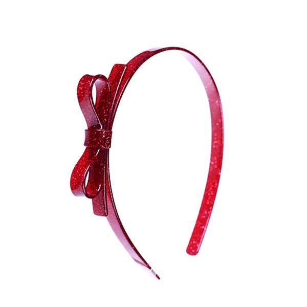 Thin Bow Headband - Red Glitter