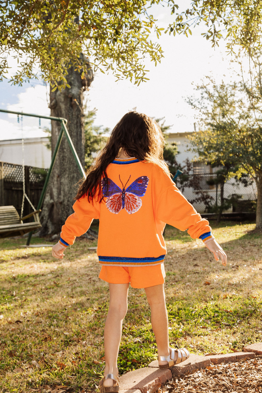 Kids Orange Butterfly Sweatshirt & Short Set