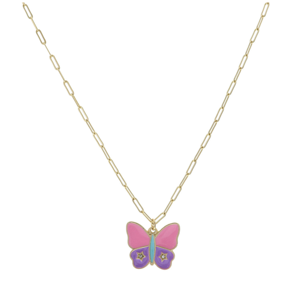 Kids 14" Pink Purple Blue Butterfly with Crystals Necklace