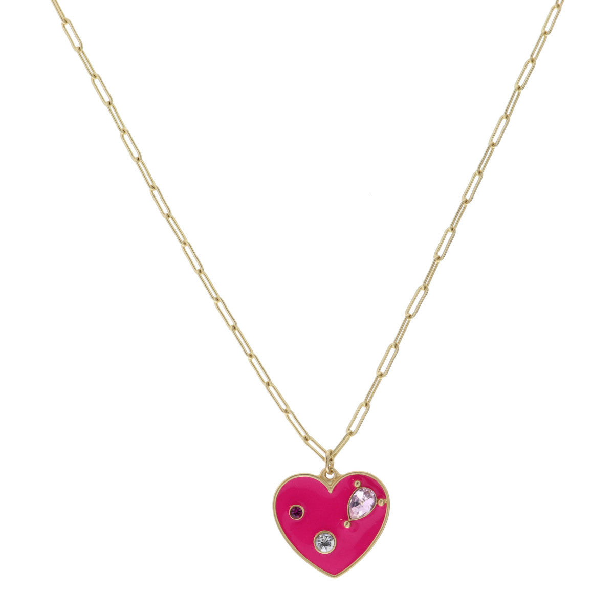 Kids 14" Hot Pink Heart with Mulit Crystals Necklace