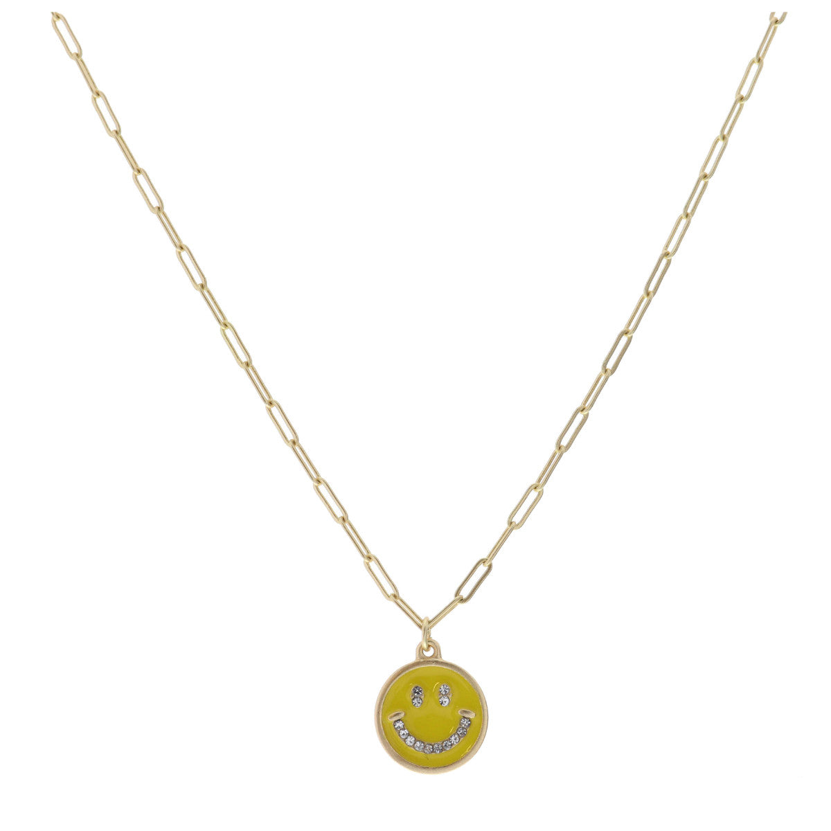 Kids 14" Yellow Happy Face with Crystals Necklace
