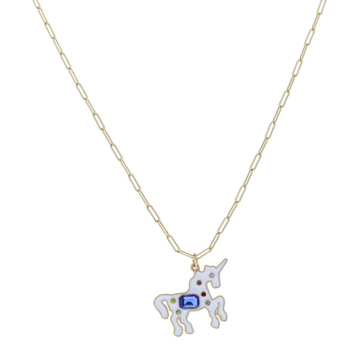 Kids 14" White Unicorn with Multi Crystals Necklace