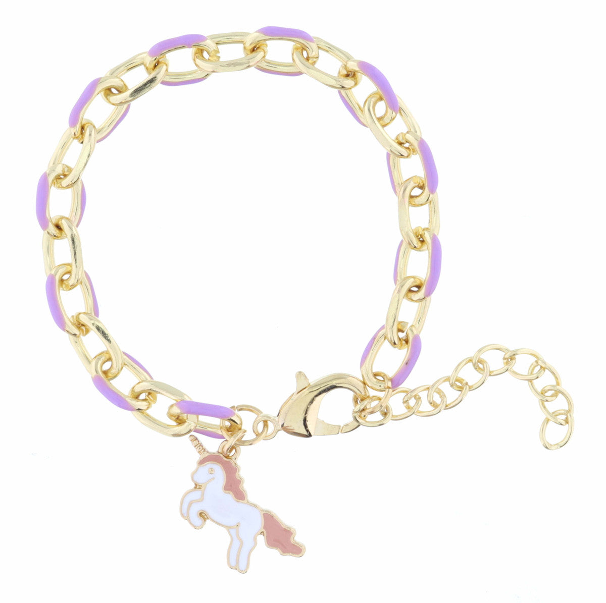 Kids Lavender Enamel Chain & Pink Enamel Unicorn Bracelet