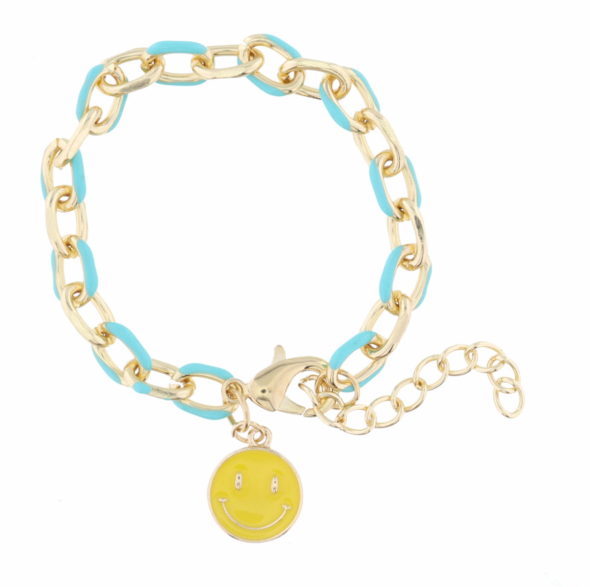 Kids Mint Enamel Chain & Yellow Enamel Happy Face Disc Bracelet