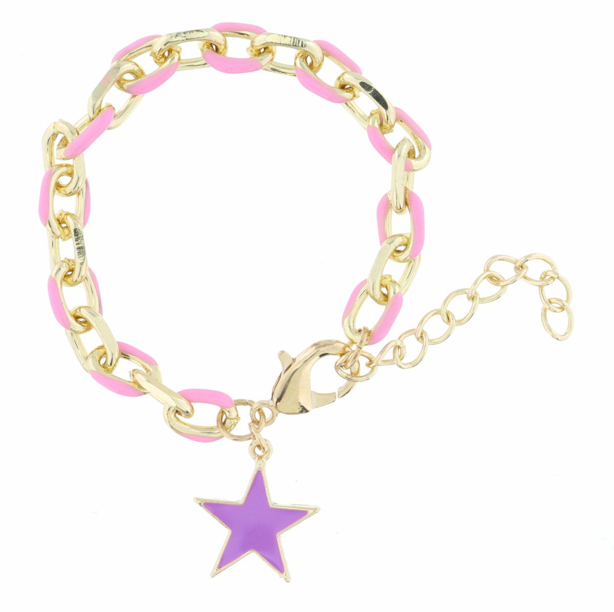 Pink Enamel Chain & Lavender Enamel Star Bracelet