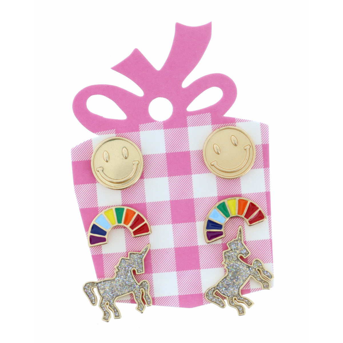 Kids Happy Face, Rainbow, Glitter Unicorn Earring Set