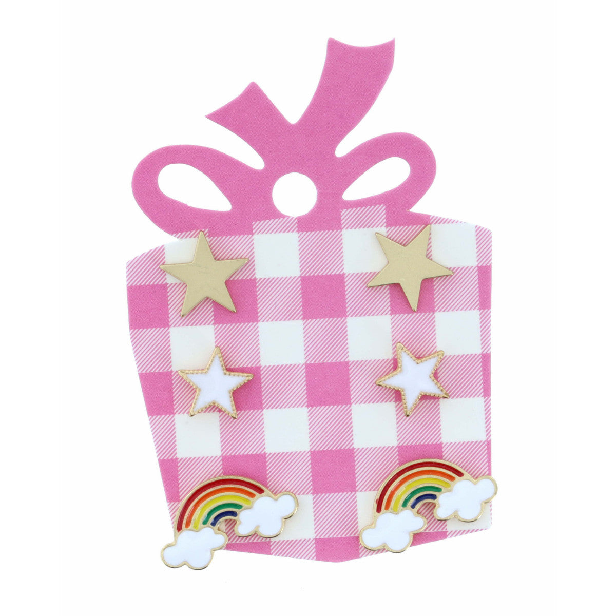 Kids Gold Star, White Star Rainbow Earrings Set