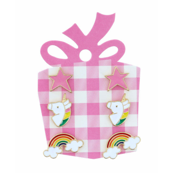 Kids Pink Star, Unicorn, Rainbow Earring Set