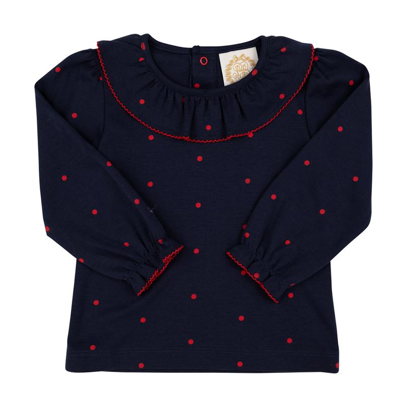 LS Ramona Ruffle Collar Shirt- Deerwood Dot - RR