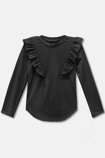 Black LS Ruffle Top