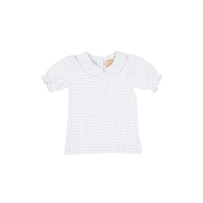 Maude's Peter Pan Collar Shirt-Pima Ruffle SS-BB Microdot/HHP