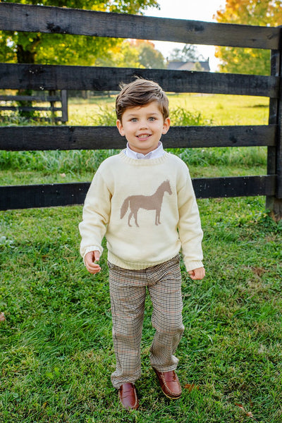 Isaac's Intarsia Sweater- Horse/Palmetto Pearl