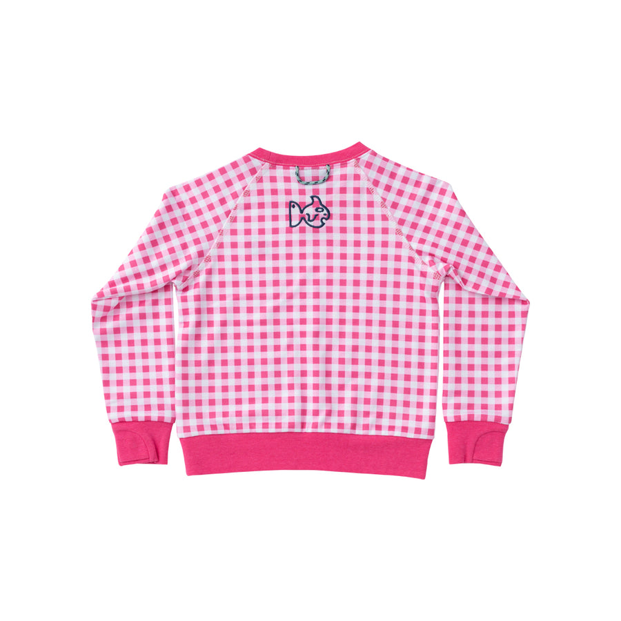 Girl's Crewneck Sweatshirt-Shocking Pink Gingham