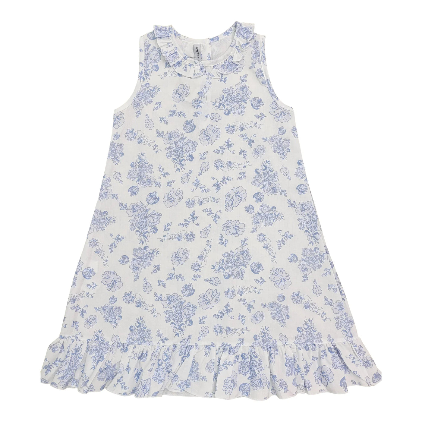 Blue Flora Print Sleeveless Gown