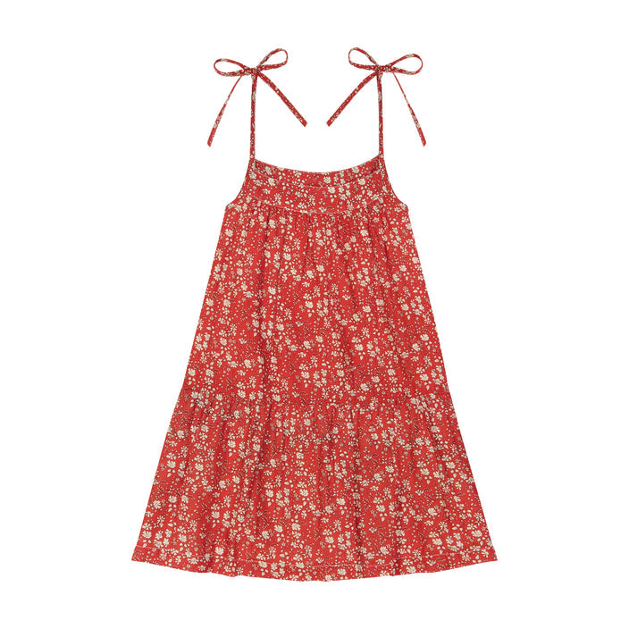 Iris Shoulder Tie Sun Dress-Red Floral