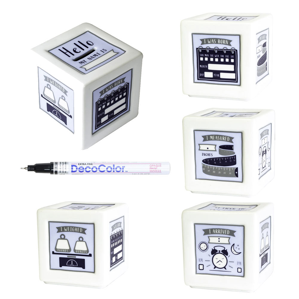 Birth Record Bank - Blue w/Paint Pen