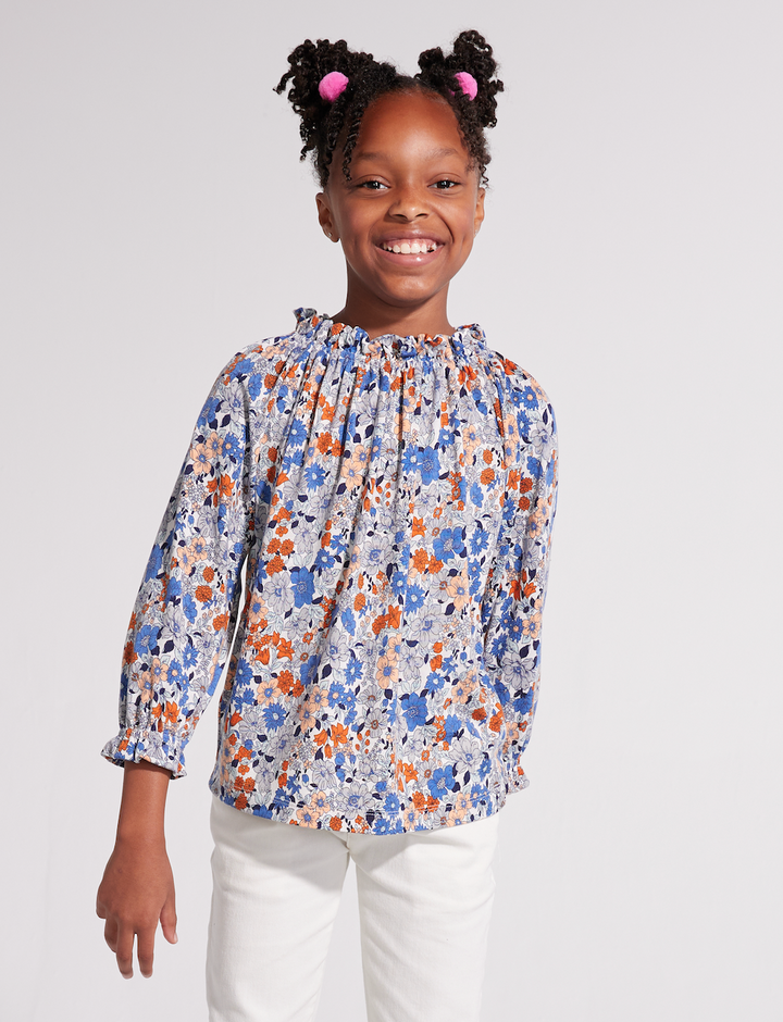 Tory Top - Blue Retro Floral