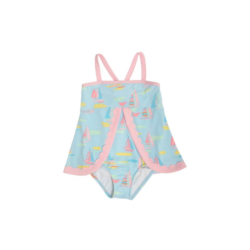 Stratford Scallop Swimsuit - Sandyport Sailboats w/ Palm Beach Pink