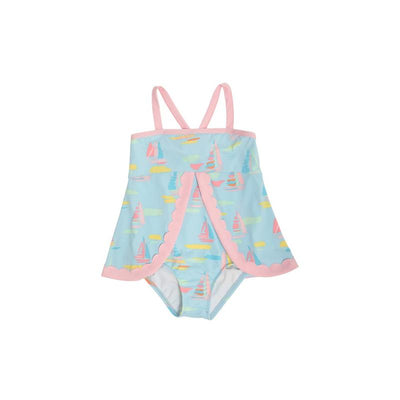 Stratford Scallop Swimsuit - Sandyport Sailboats w/ Palm Beach Pink