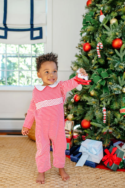 Samuel Smocked Romper -Richmond Red Stripe