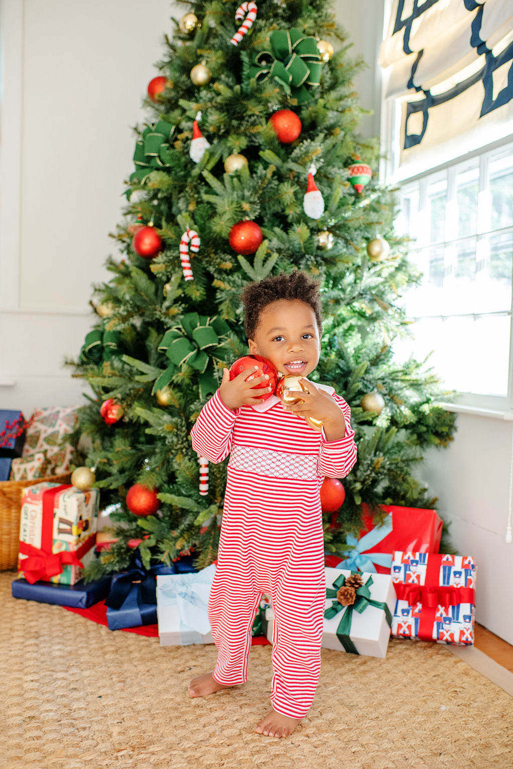 Samuel Smocked Romper -Richmond Red Stripe