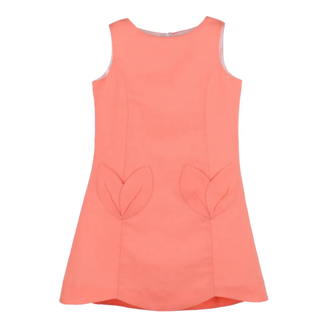 Tulip Pocket Dress in Coral Linen