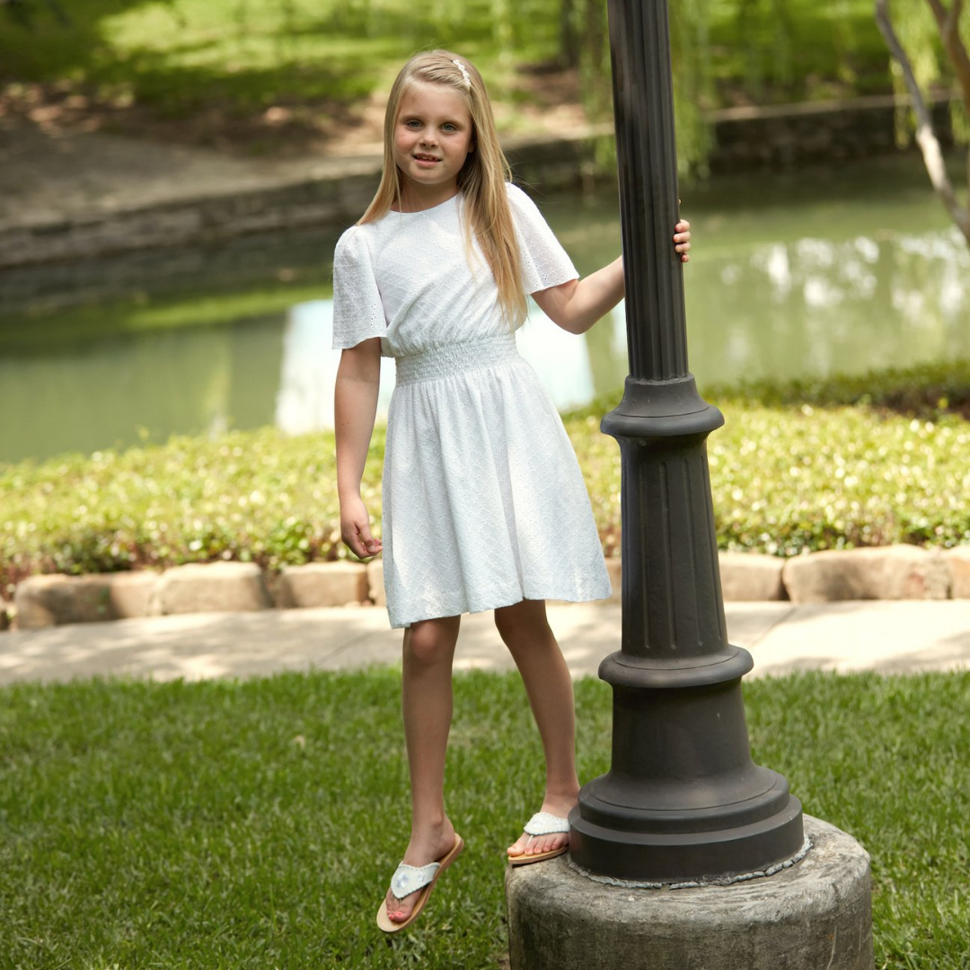 Samantha Smocked White Eyelet Dress