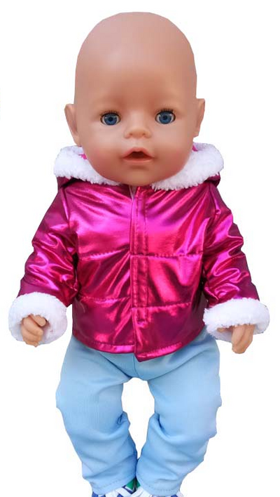 18" Doll Pink Shiny Jacket w/ Blue Leggings