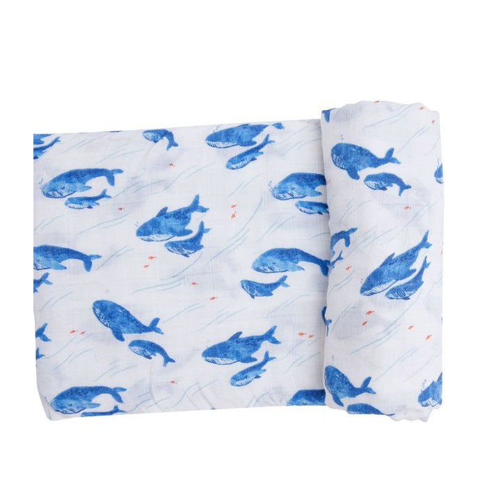 Blue Whale Swaddle Blanket - Blue