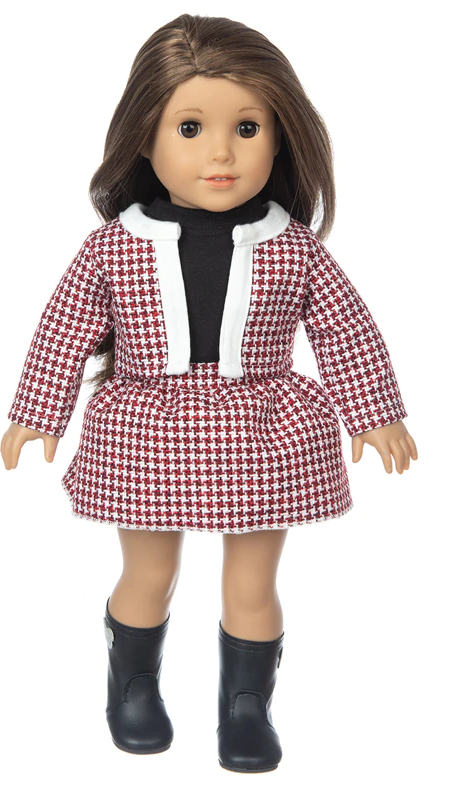18" Doll Burgundy Houndstooth 3 PC Set
