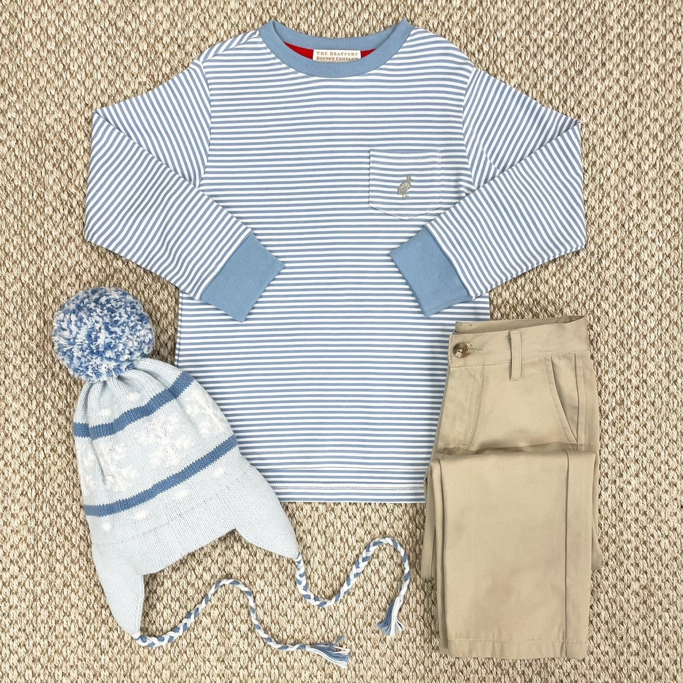 LS Carter Crewneck-Barrington Blue Stripe/Grantley Gray-Pocket & Stork