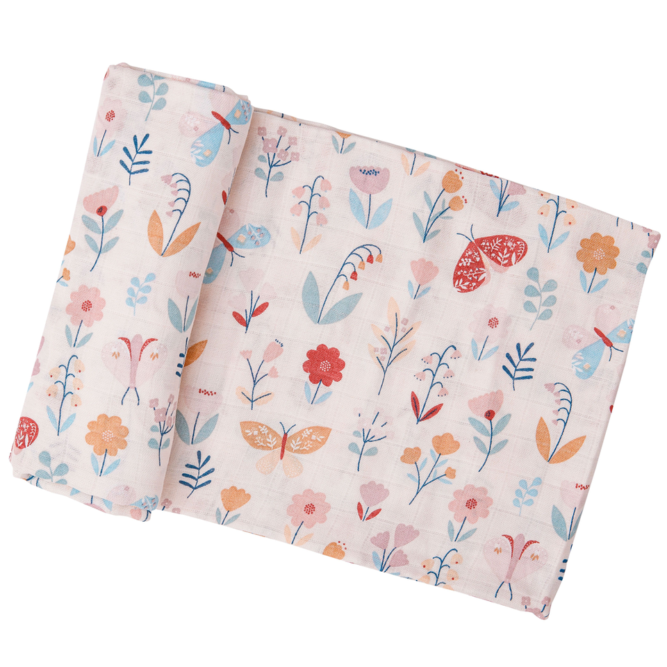 Butterfly Garden Swaddle Blanket - Petal Pink