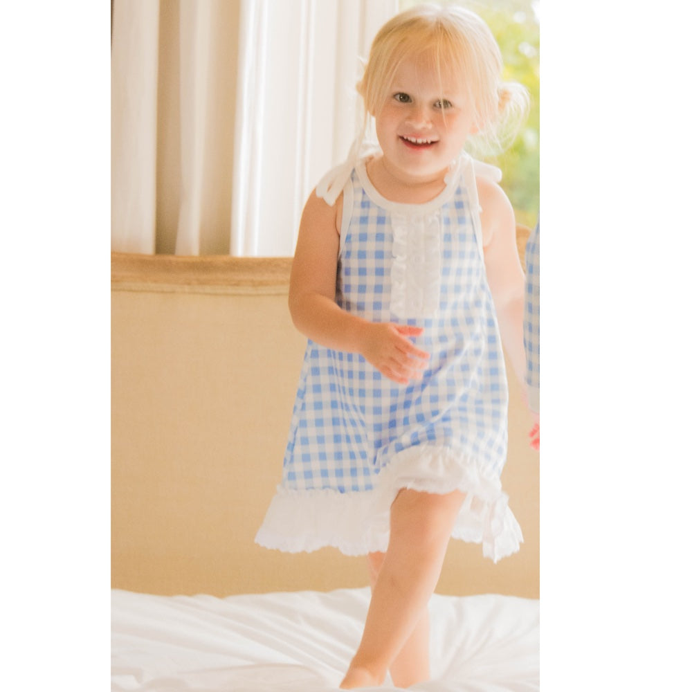Blue Gingham Doll Gown