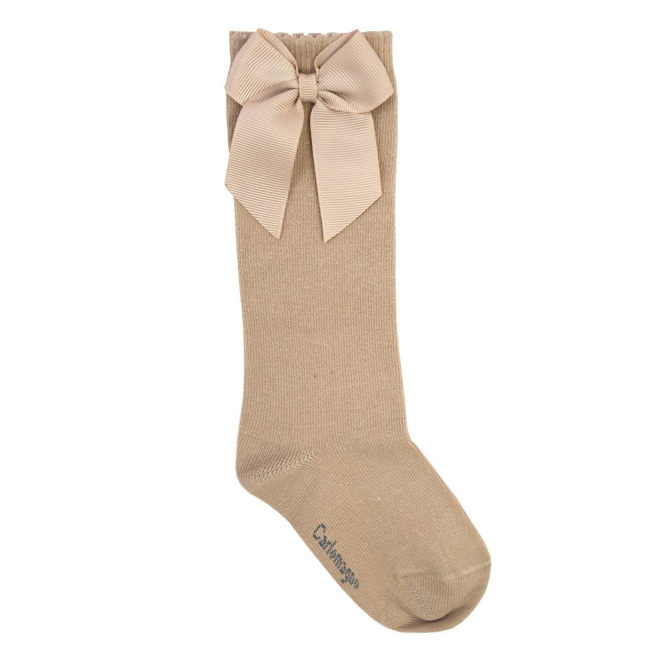 Knee Socks w/ Grosgrain Side Bow - Camel