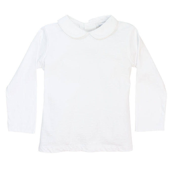 White Peter Pan Collar L/S Top - Knit Unisex (Buttons in Back)