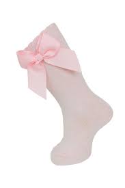 Knee Socks w/ Grosgrain Side Bow - Soft Pink