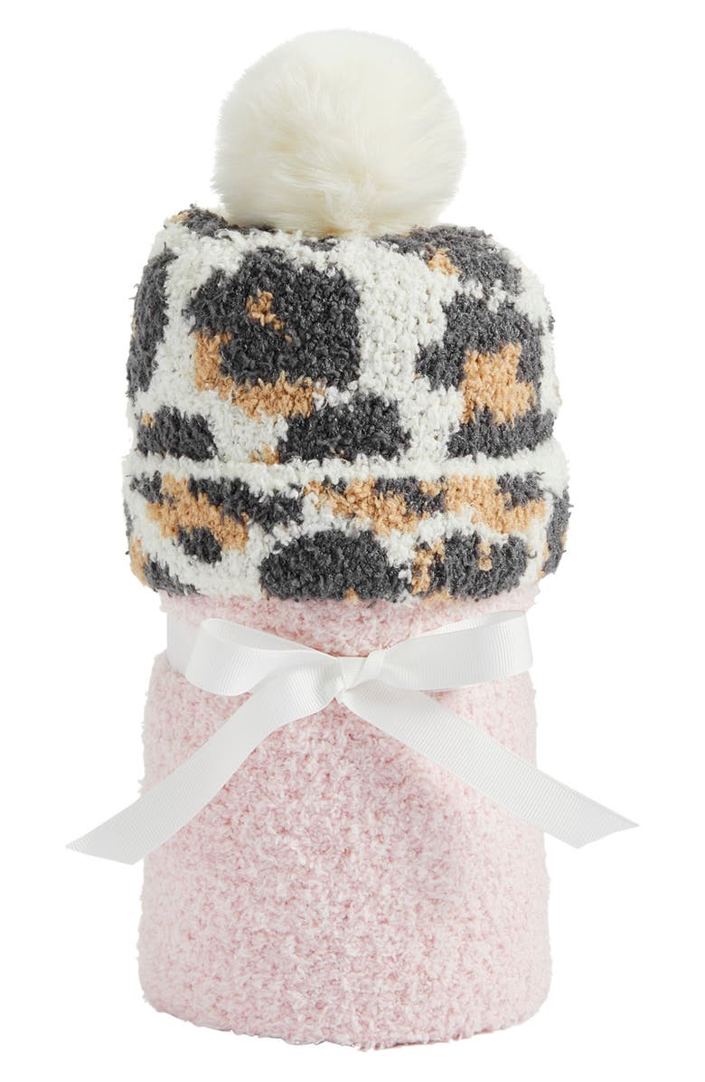 Pink Leopard Blanket Hat Set