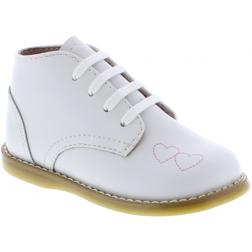 Tammy - White Walking Shoe with Stitched Hearts