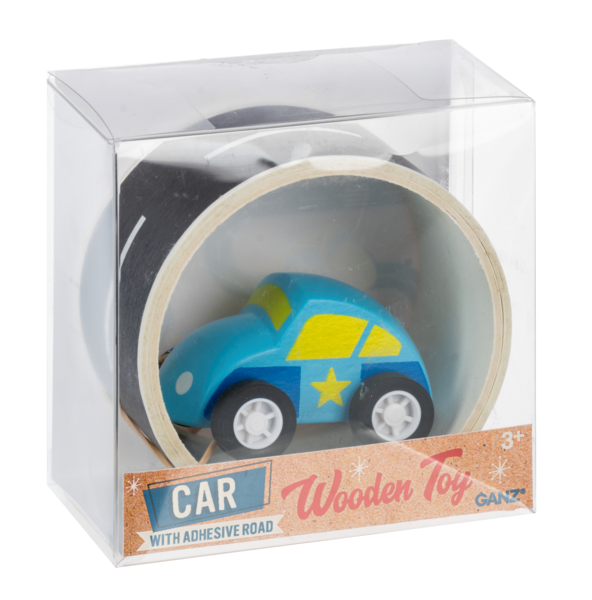 4" Wooden Car with Adhesive Roads - 2 Colors