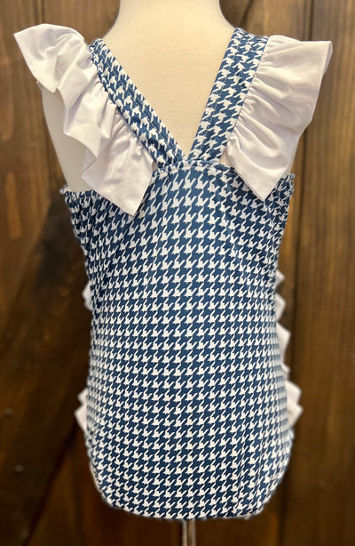 Navy Houndstooth 1 Pc Ruffle Suit